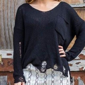 Distressed black sweater